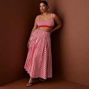 Rosie Assoulin Red and White Striped Skort